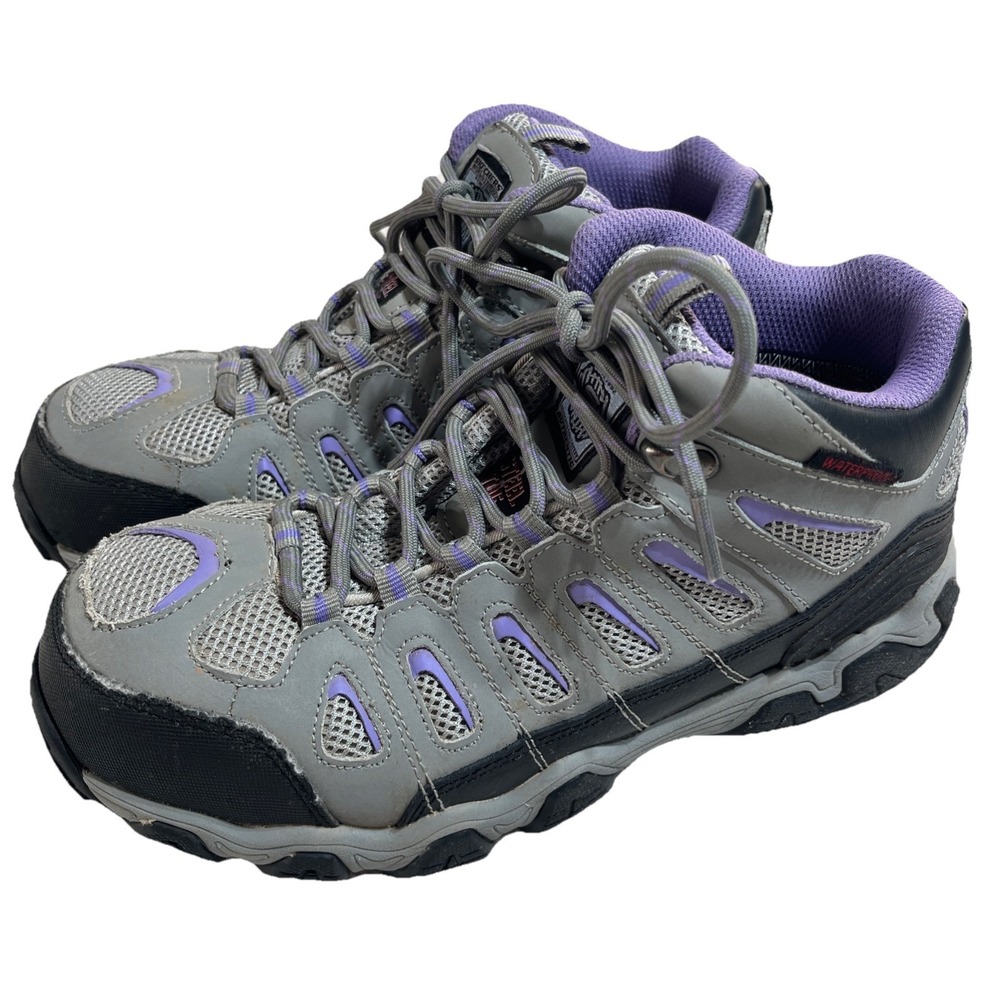 Skechers Bellshill Women's Size 9 Gray Purple Steel Toe Working Boots Shoes EUC